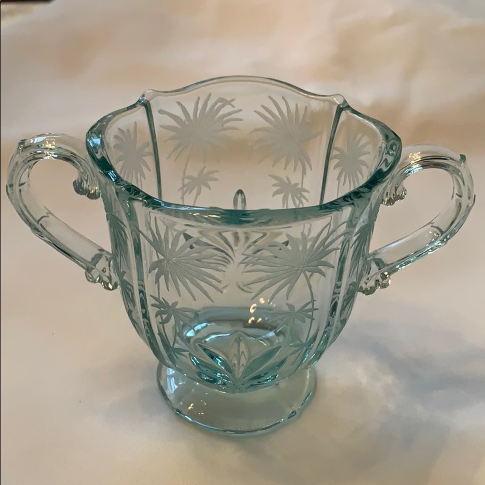 Vintage Fostoria Blue/Green Depression Glass Sugar